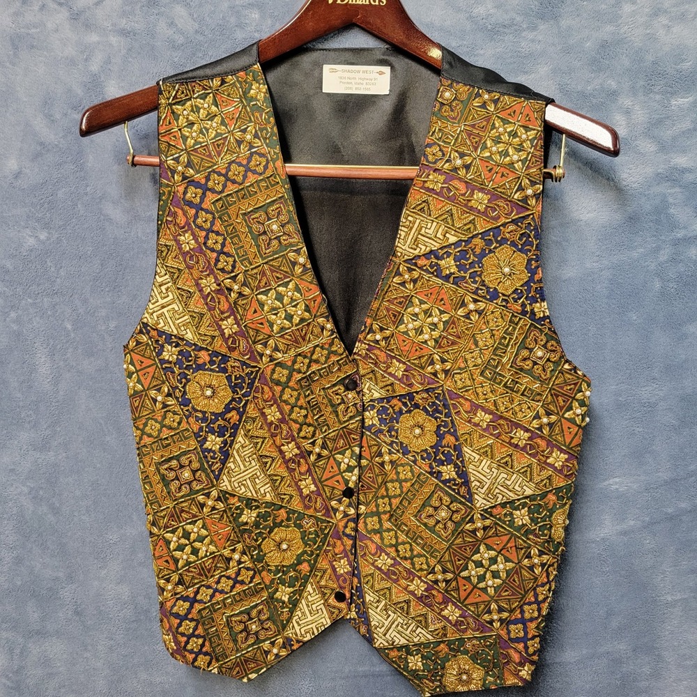 Vintage Geometric Beaded‎ Waistcoat Vest Men's Or Women's Unique Brocade Pattern